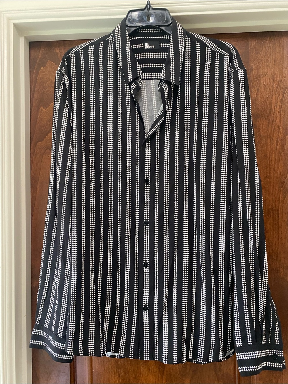 The Kooples Men's long sleeve houndstooth shirt in black Sz XL NWT